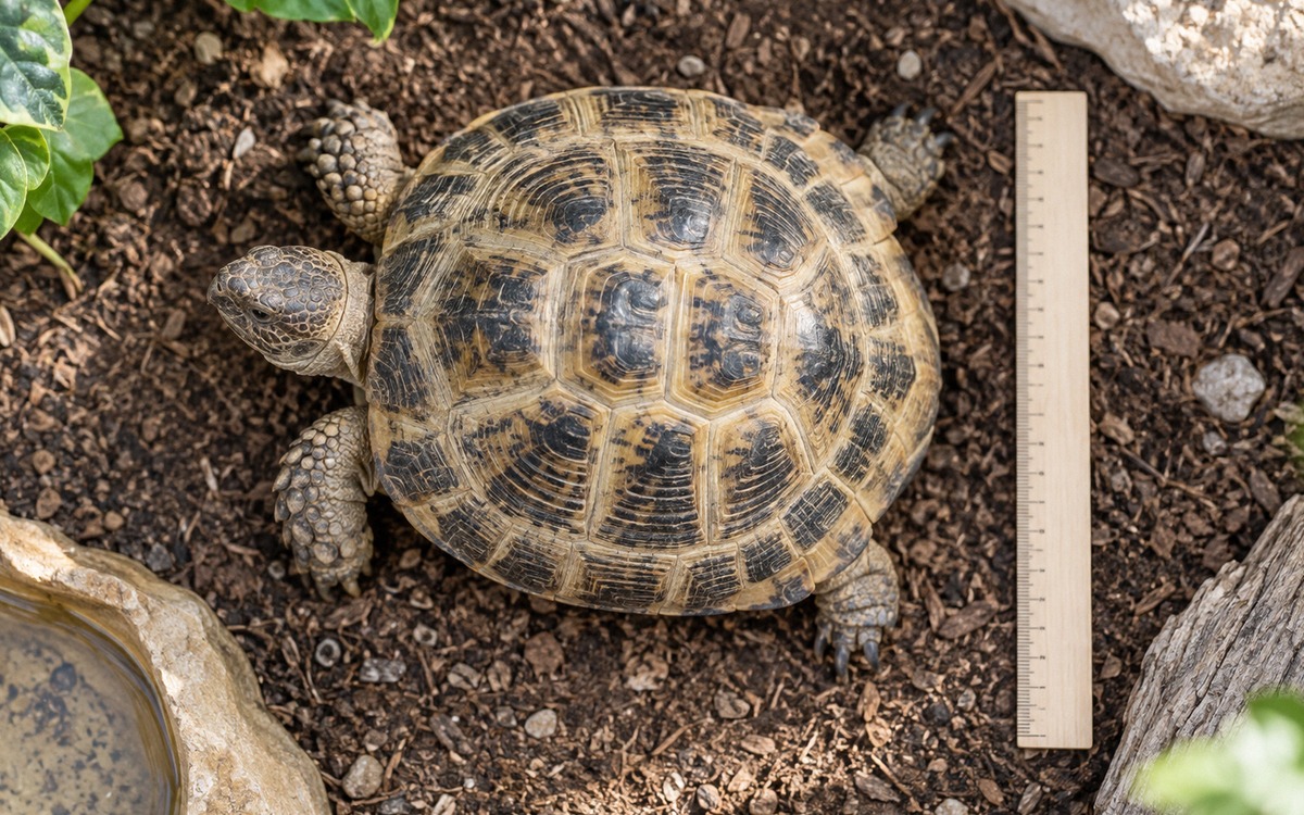 A responsible pet owner carefully photographing a healthy Central Asian tortoise from above with a s