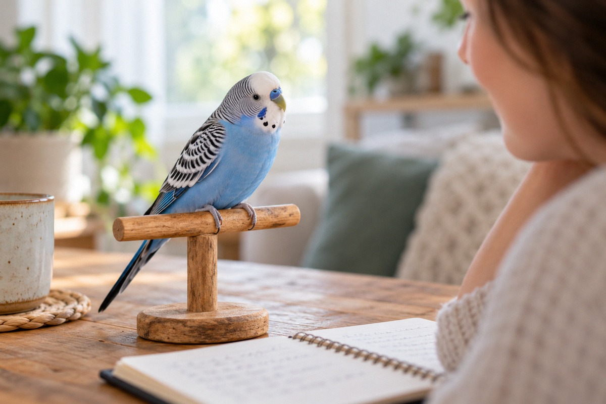 Photorealistic editorial photograph for a practical pet care article about choosing a name for a mal