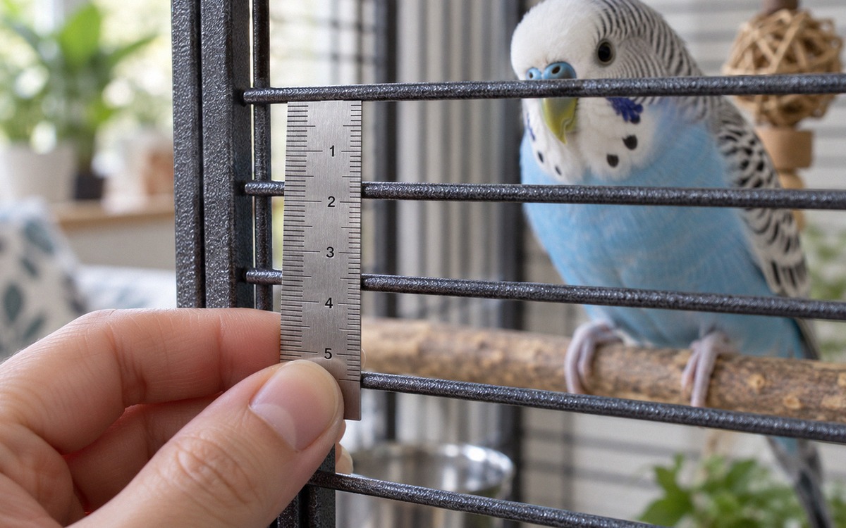 Close-up natural photography of a careful pet owner measuring the spacing between clean horizontal c